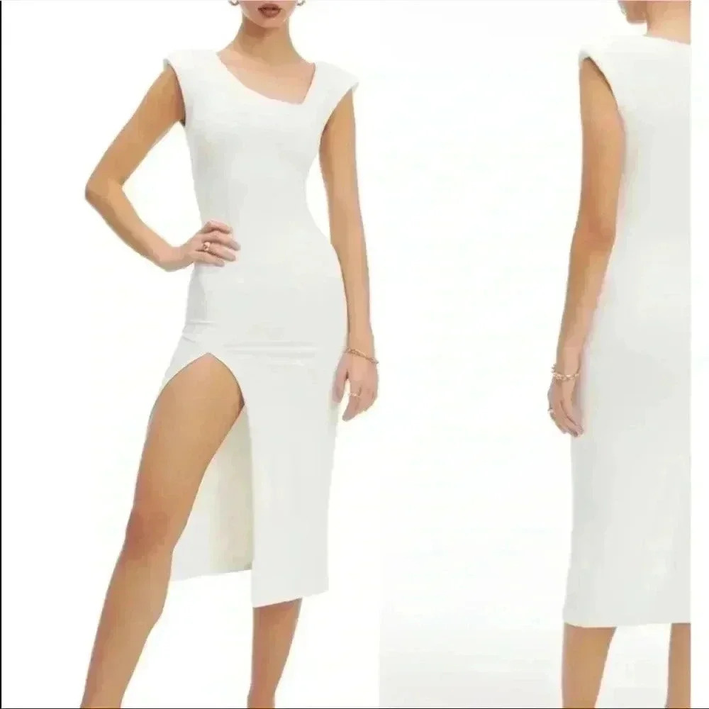 NWT Good American Asymmetric Neck Midi Dress Sz 6 (3XL)